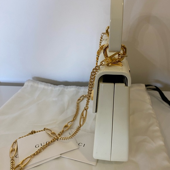 New GUCCI Plexiglass Mini Sylvie 1969 Top Handle Ivory White Chain Shoulder Bag - Picture 3 of 14
